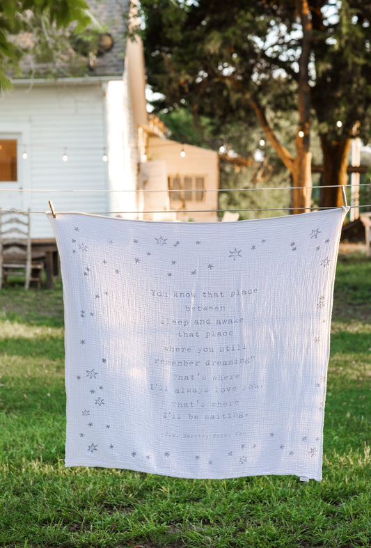 You Know That Place Between Sleep And Awake (Peter Pan) Swaddle Blanket 47”x47"