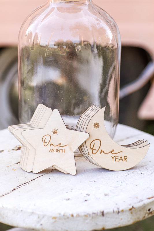 First Year Milestone Tiles - Star & Moon